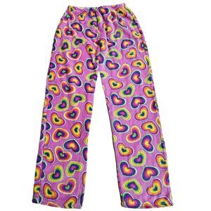Girls' Plush Pajama Pants, Size Junior Small (3-5) Rainbow Hearts Print